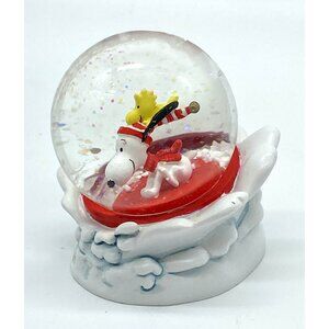 Peanuts Hallmark Snoopy Woodstock Sledding Mini 2.75" Snow Globe Winter